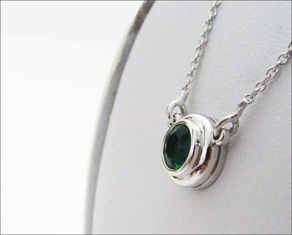 Emerald Pendant Round Pendant Top Quality Emerald Gemstone Pendant Round Pendant Minimalist pendant 14K White gold May Birthstone - Lianne Jewelry