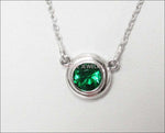Emerald Pendant Round Pendant Top Quality Chatham Emerald 14K White gold May Birthstone - Lianne Jewelry