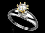 Unique Solitaire Engagement ring Diamond ring Contour ring 18K Yellow & White gold Engagement gift - Lianne Jewelry