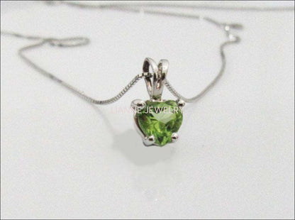 50% SALE - Peridot Heart Pendant in 14K White gold Minimalist pendant - Lianne Jewelry