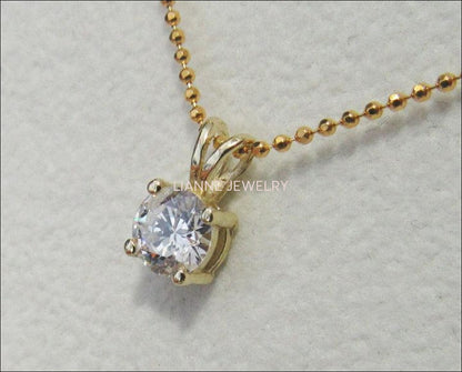 Pendant Diamond Pendant Solitaire Pendant 5mm 1/2 carat 14K Yellow gold chain included  Minimalist pendant - Lianne Jewelry