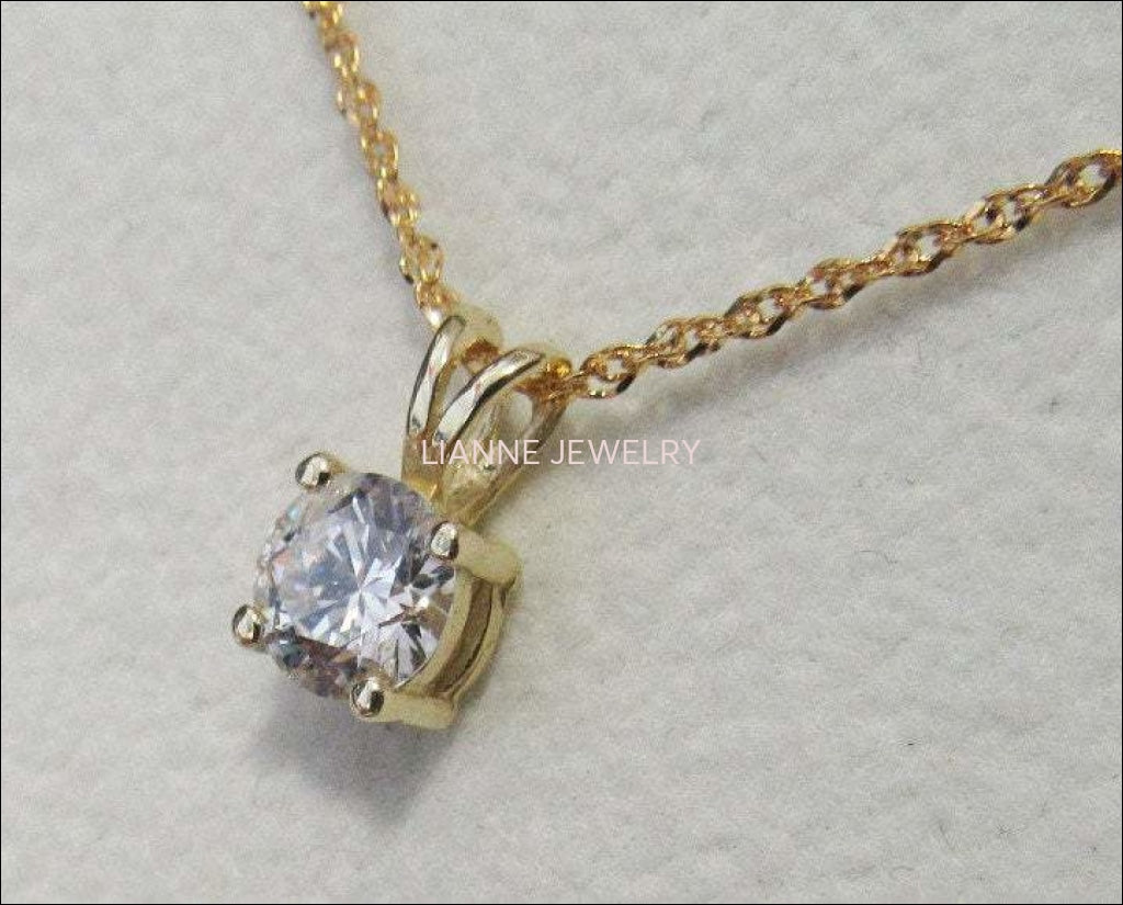 Girlfriend gift Diamond Pendant Solitaire Pendant 5.7 mm 3/4 carat 14K Yellow gold chain included  Minimalist pendant - Lianne Jewelry