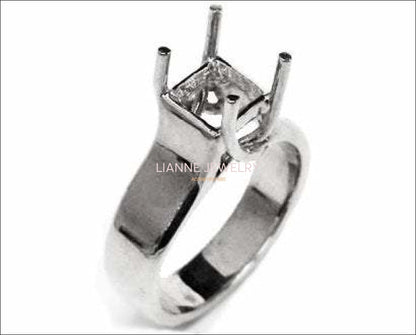 Gold ring Solitaire ring setting Engagement Ring Solitaire Ring in Solid 18K White Gold for Princess cut Radiant cut or Asscher cut stone - Lianne Jewelry