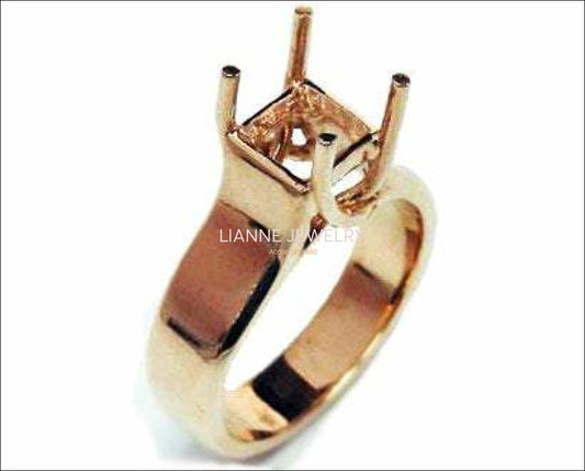 Gold ring Solitaire ring setting Engagement Ring Solitaire Ring in Solid 18K Rose Gold for Princess cut Radiant cut or Asscher cut stone - Lianne Jewelry