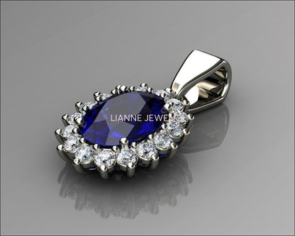 Pendant Sapphire Pendant 18K White gold Oval Pendant Diamonds D E VVS  Minimalist pendant - Lianne Jewelry