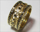Wide Anniversary Ring Band Milgrain wedding band Wedding Gift, Eternity Ring Wide Ring 124 Black Diamonds  18K Solid gold Anniversary Gift - Lianne Jewelry