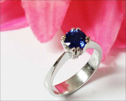 Sapphire Ring Engagement Ring Solitaire Ring 14K White gold September Birthstone - Lianne Jewelry