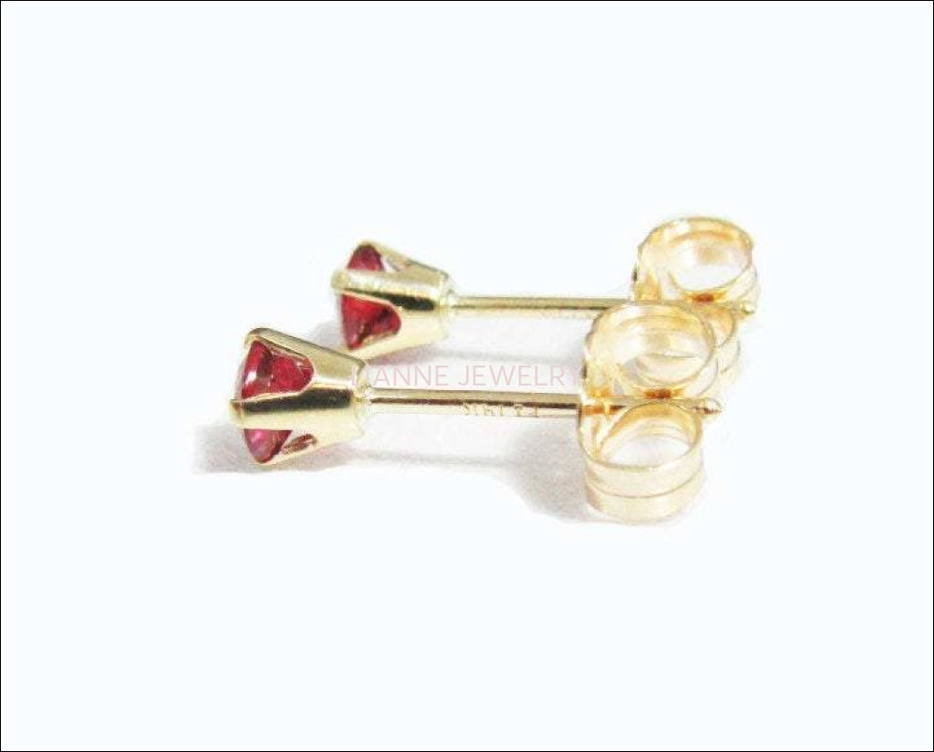 14K gold Ruby Stud Earrings, Lab Ruby, Fine Quality Red, Beautiful Girls Gift for Christmas or Birthday - Lianne Jewelry
