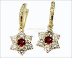 Unique Vintage Ruby Dangle Earrings Wedding Earrings 18K Gold Top Quality Rubies and Diamonds Flower Design Perfect Womens Gift for Her - Lianne Jewelry