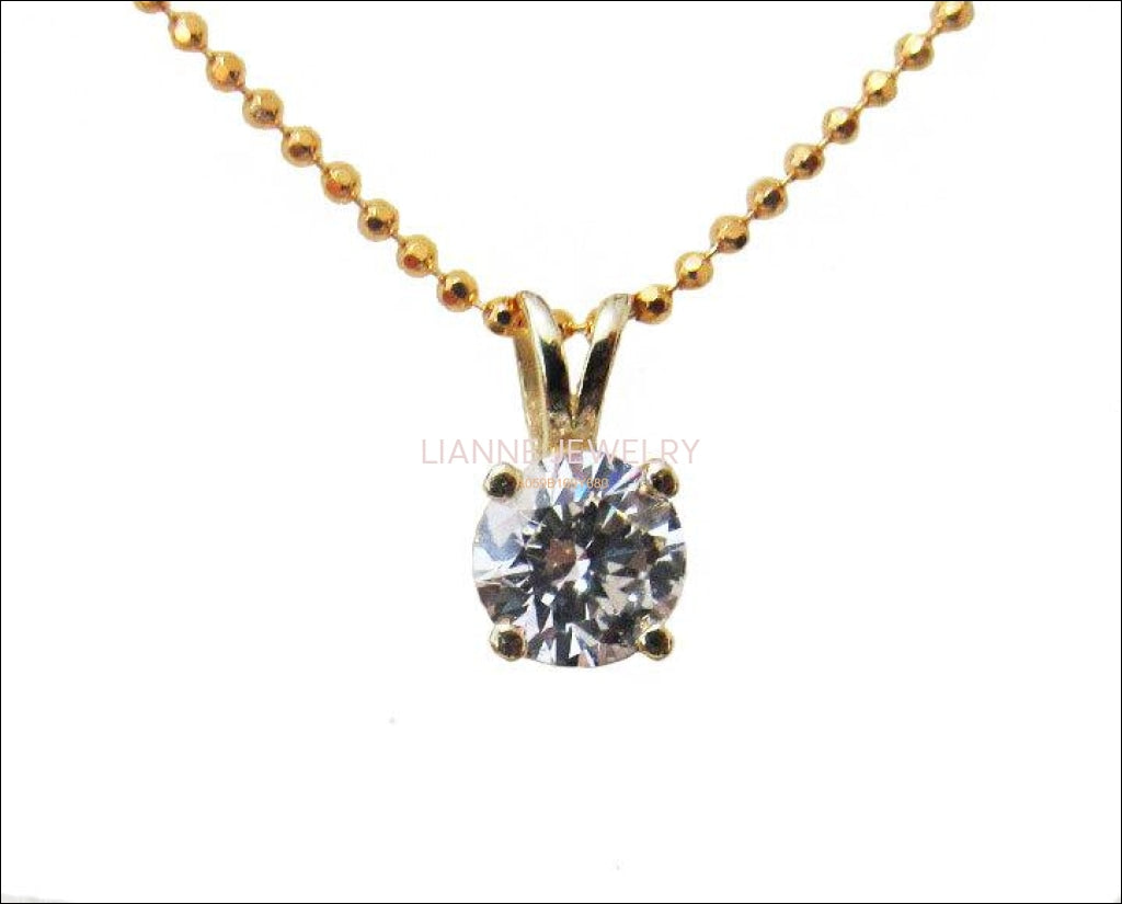 Pendant Diamond Pendant Solitaire Pendant 5mm 1/2 carat 14K Yellow gold chain included  Minimalist pendant - Lianne Jewelry