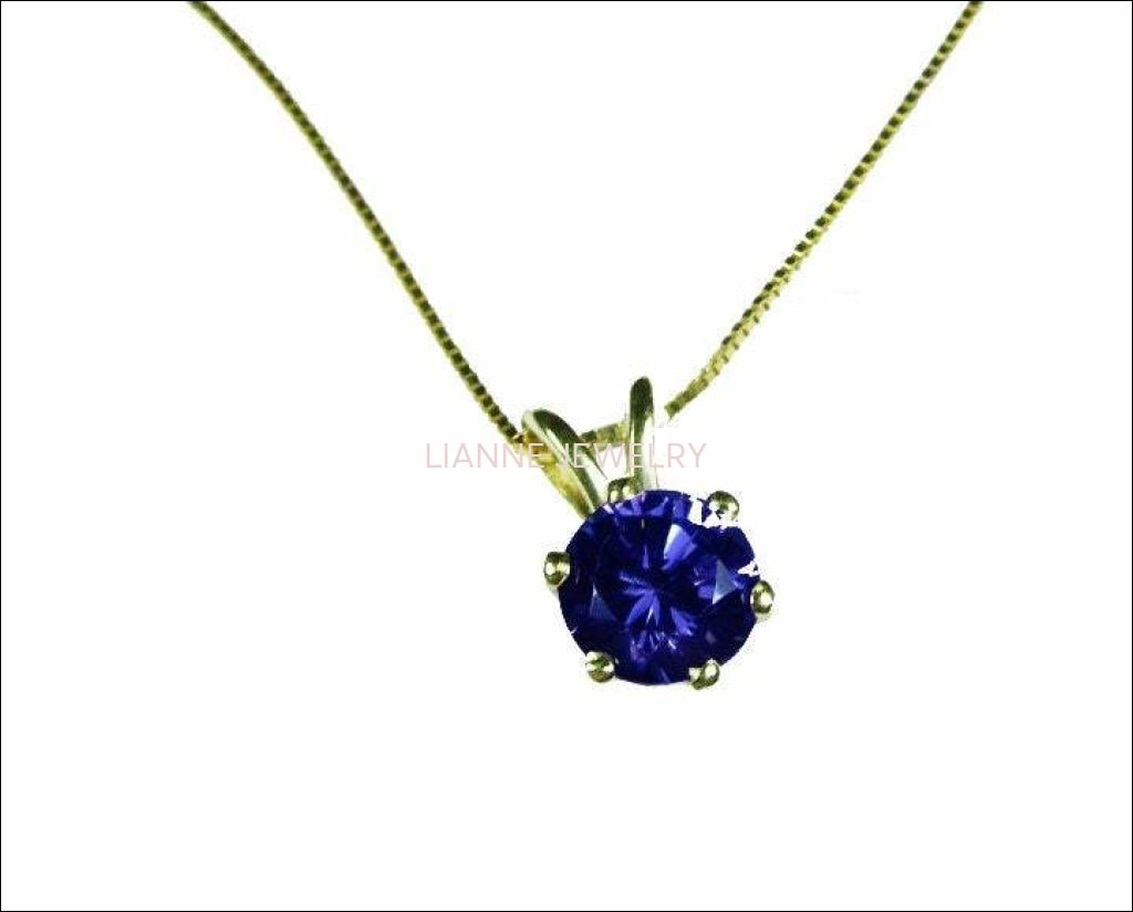 Necklace Sapphire Pendant 3mm 3.5mm 4 mm 4.5mm 5 mm in 14K White or Yellow gold including 16.5" chain  Minimalist pendant - Lianne Jewelry