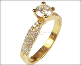 Vintage Gold ring Unique Diamond Engagement Ring Pave Yellow Gold 3 Row - Lianne Jewelry