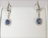 Lever back Vintage Earrings Oval Sapphire surrounded Diamonds Birthday Gift Woman Earrings Edwardian Earrings Drop earrings 14K White Gold - Lianne Jewelry
