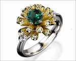 Tube Emerald and Diamond Unique Engagement ring 18K Yellow & White gold Engagement gift 16 standing tubes - Lianne Jewelry