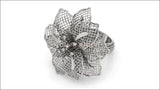 18K White Gold Big Flower Filigree Ring Leaves Floral ring Huge Flower Engagement Ring - Lianne Jewelry