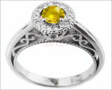 Vintage Gold ring Yellow Sapphire Ring Halo Engagement Ring 18K Gold with D-E VVS Diamonds - Lianne Jewelry