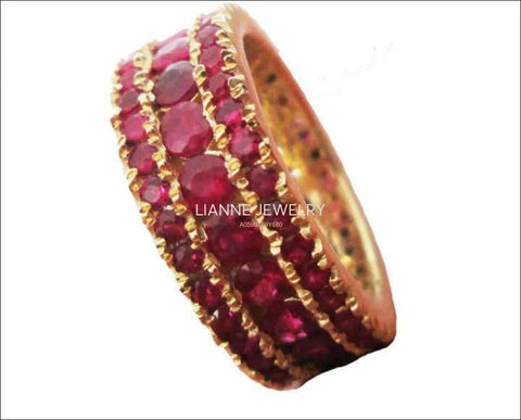 Ruby Anniversary Ring Thick Ring Ruby Eternity ring Edwardian 18K Gold 3-Row Anniversary Eternity 3.1/3 carat Natural Rubies July Birthstone - Lianne Jewelry