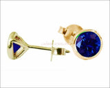 Round Blue Halo Stud Earrings Sapphire Bezel Stud Earrings 14K Gold Earrings 4mm - Lianne Jewelry