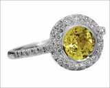 White Gold ring Halo Diamond Ring with 1 carat Intense Yellow Sapphire surrounded with 56 Diamonds - Lianne Jewelry