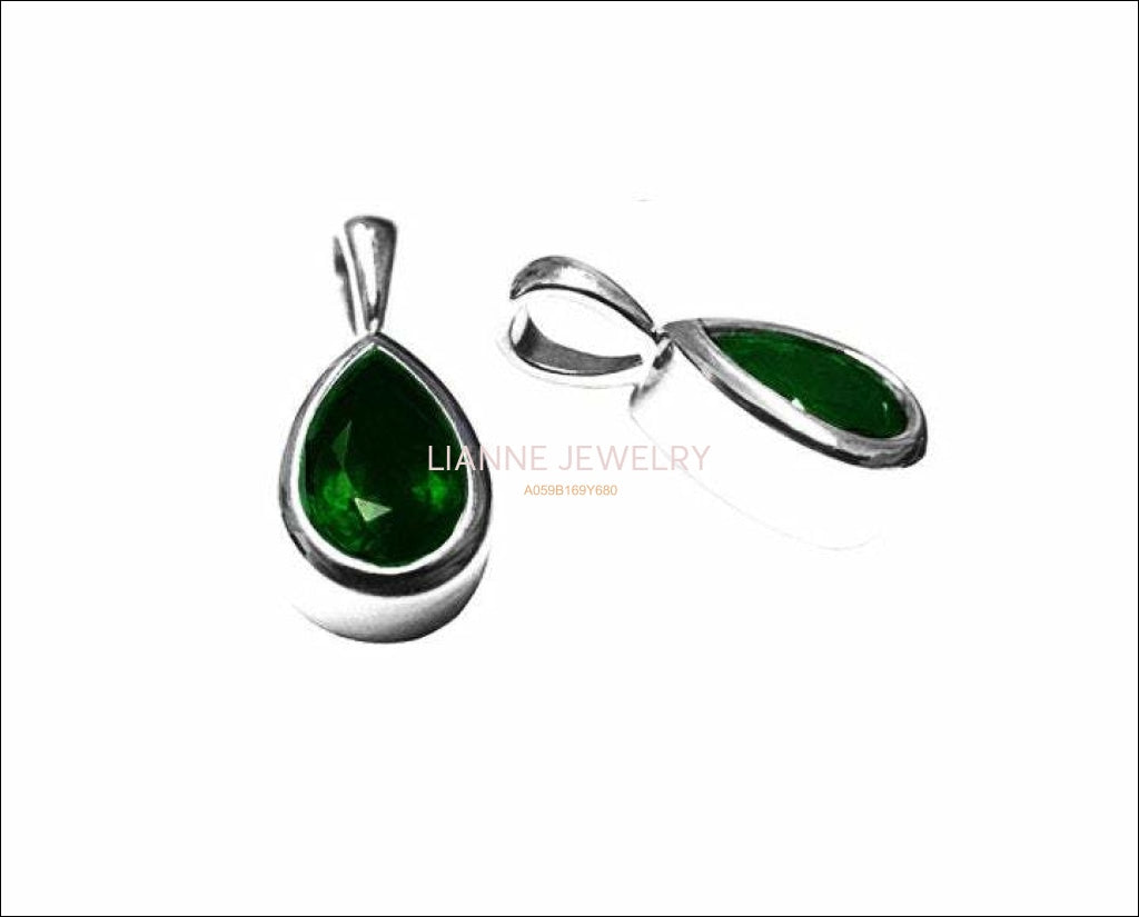 Emerald Pendant Pear Pendant Teardrop Pendant Pear Pendant Minimalist Jewelry 14K White gold May Birthstone - Lianne Jewelry