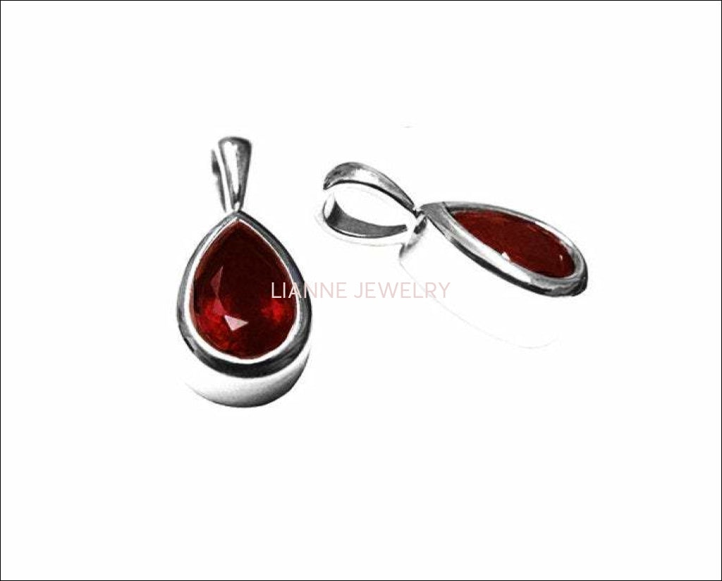 14K White gold Ruby Pendant Teardrop Pendant Pear Pendant Solitaire Royal Red Jewelry July Birthstone - Lianne Jewelry