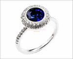 Sapphire ring Halo Diamond Ring with ONE carat Fine Sapphire surrounded with 56 Diamonds D-E-F VVS - Lianne Jewelry