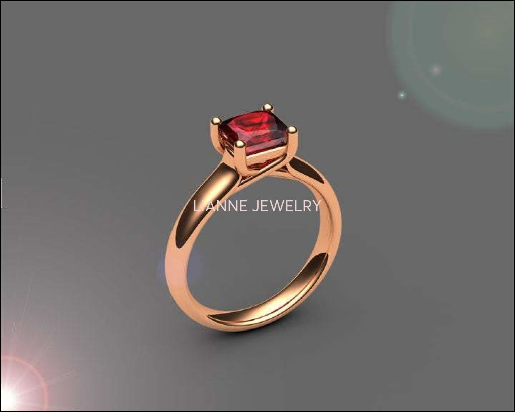 18K Ruby Solitaire Ring, White gold Ruby Ring, Unique Ruby Engagement Ring, Promise ring for Her - Lianne Jewelry