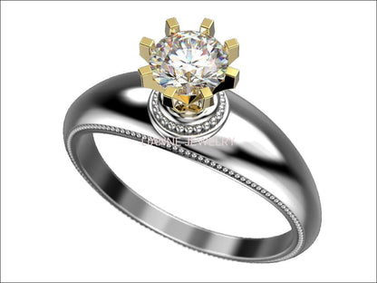 Unique Solitaire Engagement ring Diamond ring Contour ring 18K Yellow & White gold Engagement gift - Lianne Jewelry