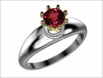 2-Tone Solitaire Ruby Engagement ring, 18K Gold, 8 prongs Ring - Lianne Jewelry