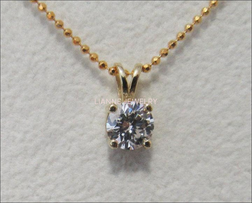 Pendant Diamond Pendant Solitaire Pendant 5mm 1/2 carat 14K Yellow gold chain included  Minimalist pendant - Lianne Jewelry