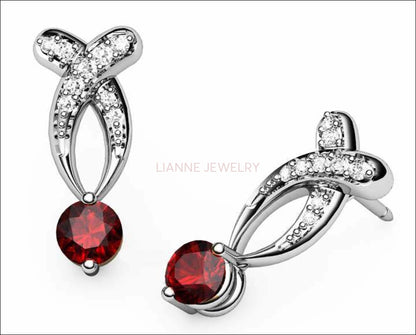 Celtic Earrings Stud Earrings Ruby Earrings Ruby Studs Diamond Earrings Twist Earrings Diamond Studs Bypass Earrings, July Birthstone - Lianne Jewelry