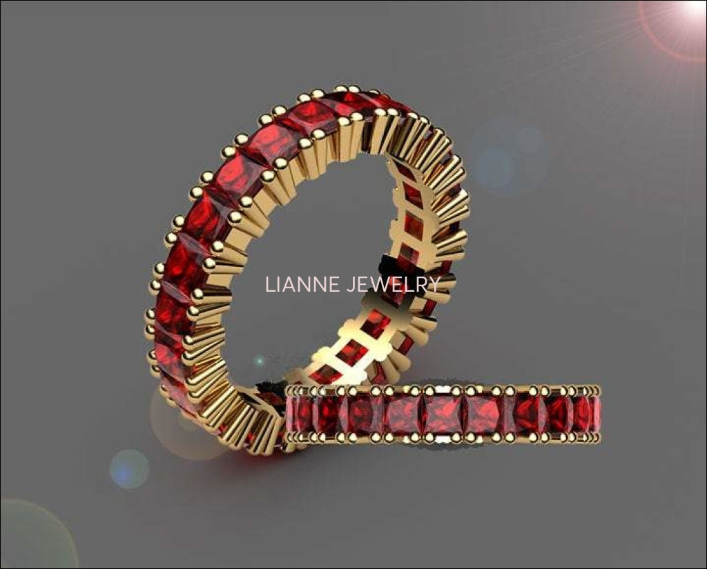 Gold ring Anniversary ring Ruby ring  Eternity Ring 18K gold Natural Top Quality Extra Fine Deep Red Ruby July Birthstone - Lianne Jewelry