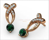 Twisted Earrings Emerald Studs, Bypass Diamond Earrings 14K Gold - Lianne Jewelry