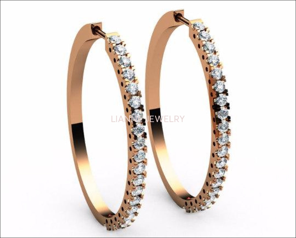 Big Thin Hoops 40 diamonds Hoop Earrings  2.2/3 carat 18K White gold 18K Yellow gold 18K Rose gold marriage forever - Lianne Jewelry