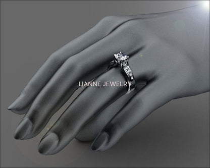 Moissanite Gold Engagement Ring, Moissanite Diamond Ring, Unique Diamond Wedding Ring, Unique White Gold Wedding Ring, Moissanite Ring - Lianne Jewelry