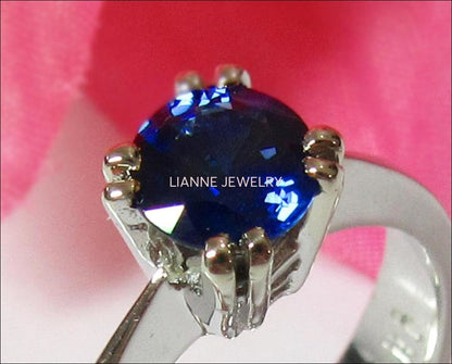 Sapphire Ring Engagement Ring Solitaire Ring 14K White gold September Birthstone - Lianne Jewelry