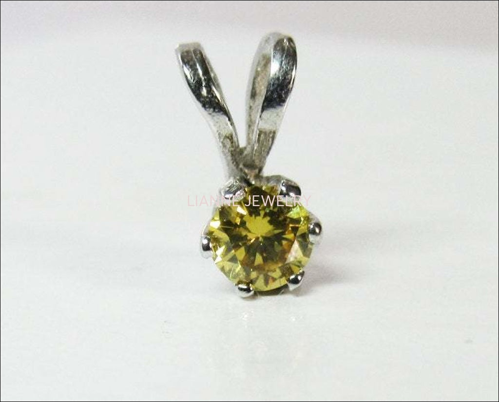 SALE 50% Off - Diamond Pendant Intense Yellow Diamond 14K White Gold - Lianne Jewelry