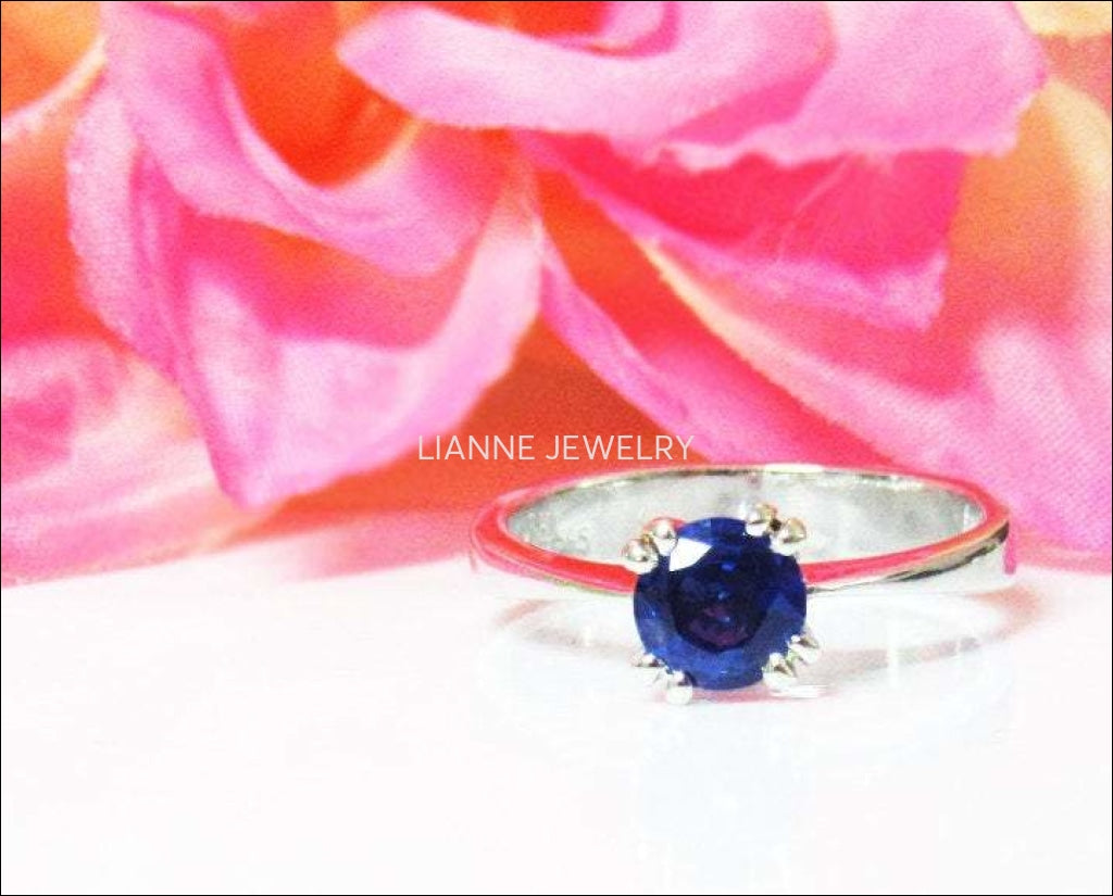 Sapphire Ring Engagement Ring Solitaire Ring 14K White gold September Birthstone - Lianne Jewelry