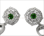 Vintage Diamond Earrings Genuine Emerald Earrings Drop Earrings Chandelier Earrings Wedding Earrings Diamond Floral Earrings 14K White Gold - Lianne Jewelry