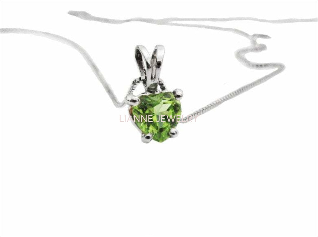 50% SALE - Peridot Heart Pendant in 14K White gold Minimalist pendant - Lianne Jewelry