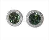 Gold Earrings Green Earrings Unique Earrings Unique Stud Earrings Halo 14K White Gold with Lab Green Sapphire F VS Diamond Valentines Gift - Lianne Jewelry