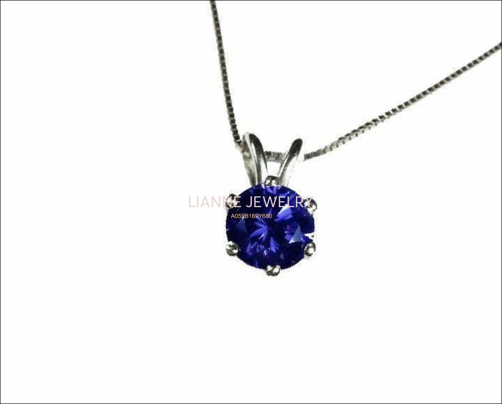 Necklace Sapphire Pendant 3mm 3.5mm 4 mm 4.5mm 5 mm in 14K White or Yellow gold including 16.5" chain  Minimalist pendant - Lianne Jewelry