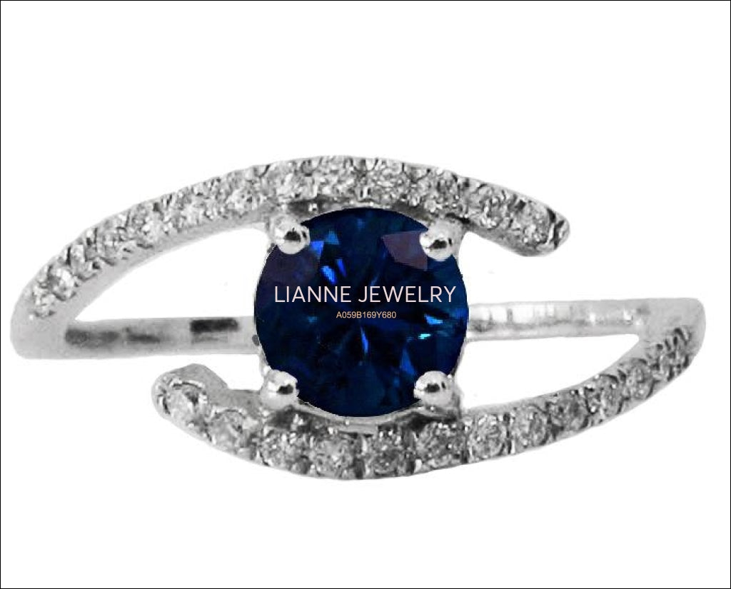 Sapphire Ring Sapphire Engagement Ring Sapphire and Diamond ring Twist Ring Edwardian Ring 14K White Gold - Lianne Jewelry