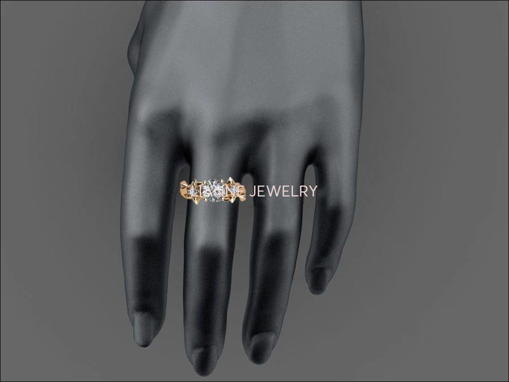 Brutalist ring Moissanite ring Art Nouveau unique engagement ring Solid Gold Flower design in Rose gold - Lianne Jewelry