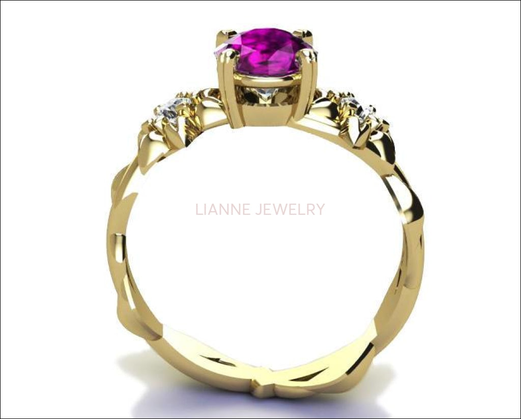 Amethyst Ring Flower Ring Filigree ring Botanical Ring Art Nouveau unique Engagement ring Solid Gold - Lianne Jewelry