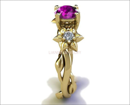 Amethyst Ring Flower Ring Filigree ring Botanical Ring Art Nouveau unique Engagement ring Solid Gold - Lianne Jewelry