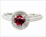 Ruby Filigree Halo Ring, Ruby Engagement Ring, 18K White Gold Ruby Diamond Ring - Lianne Jewelry