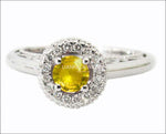 Vintage Gold ring Yellow Sapphire Ring Halo Engagement Ring 18K Gold with D-E VVS Diamonds - Lianne Jewelry