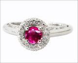 Gold Ring Pink Sapphire Ring Halo Engagement Ring Red color 18K Gold with D-E VVS Diamonds - Lianne Jewelry