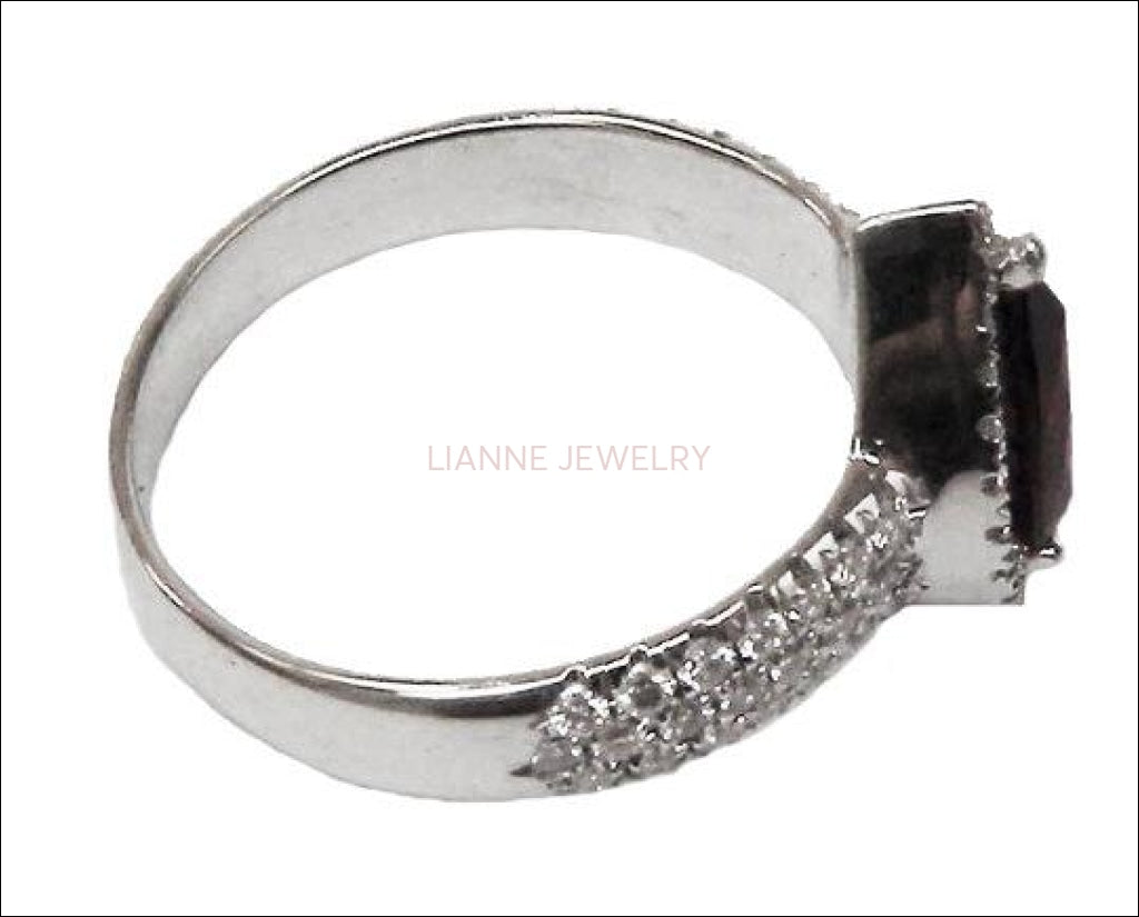 Ruby Ring Engagement ring Pear-cut Pave-set diamonds 18K White gold Jewelry marriage pave ring wedding party - Lianne Jewelry